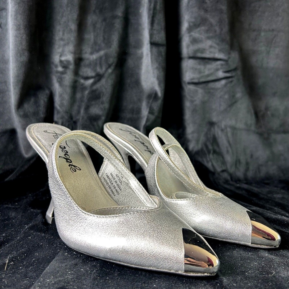 Silver Women's Slingback Heels with Metallic Toe